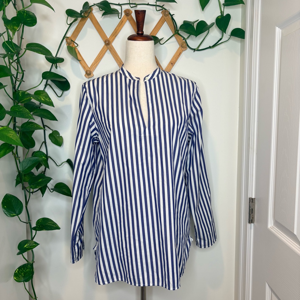 Everlane Cotton Striped Split Neck Popover Shirt